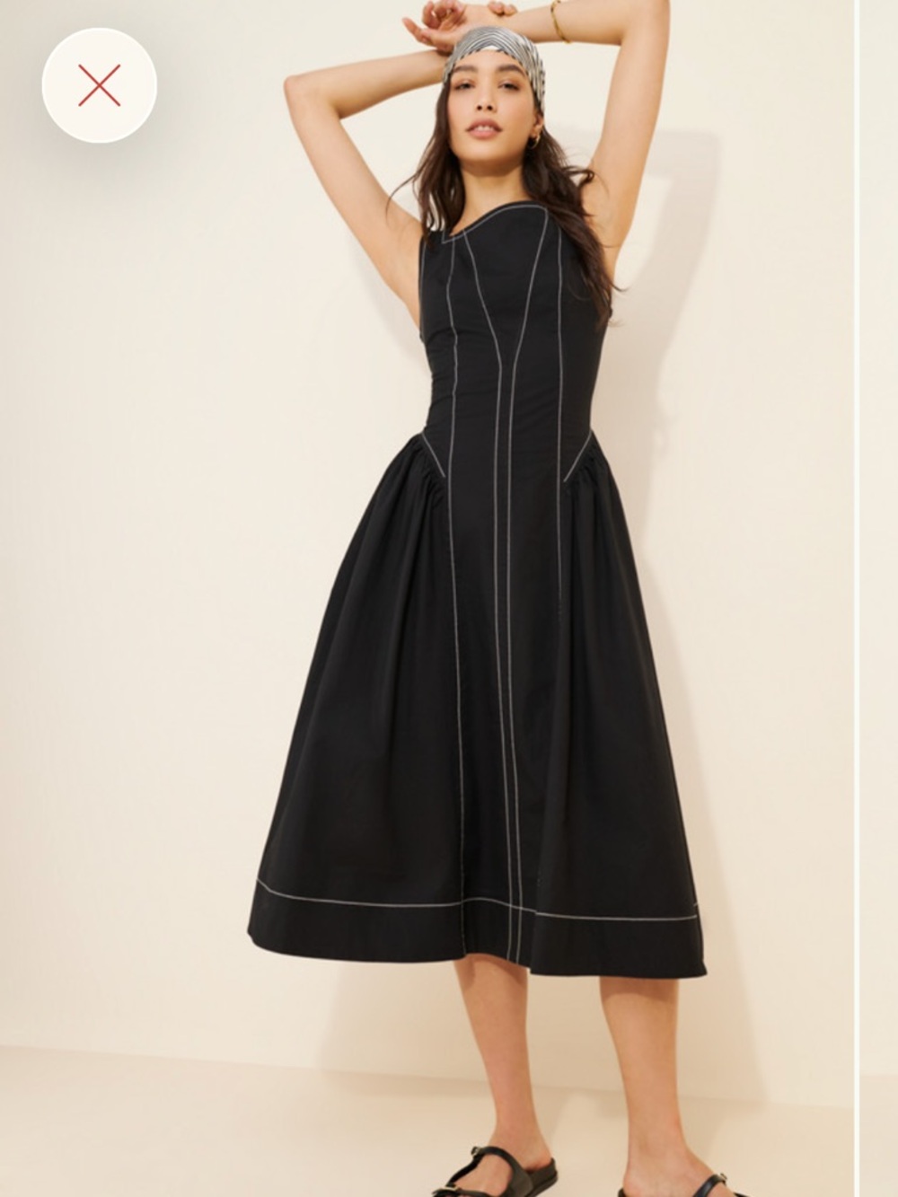 Anthropologie Black Midi Dress with White Contrast Stitching